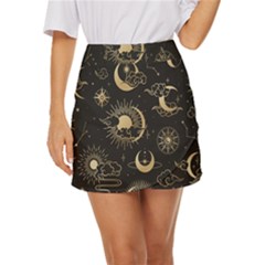 Asian Seamless Pattern With Clouds Moon Sun Stars Vector Collection Oriental Chinese Japanese Korean Mini Front Wrap Skirt by Grandong