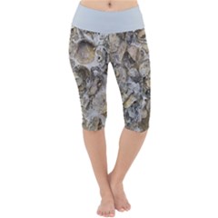 Fossilized Seashell Texture Print Design Bk Lightweight Velour Cropped Yoga Leggings