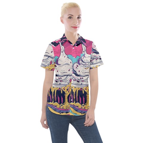 Dessert Chocolate Cream Women s Short Sleeve Pocket Shirt by Loisa77