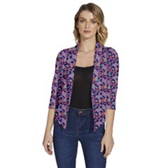 Trippy Cool Pattern Women s Draped Front 3/4 Sleeve Shawl Collar Jacket