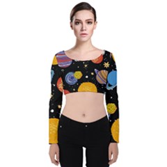 Space Galaxy Art Cute Art Velvet Long Sleeve Crop Top by Perong