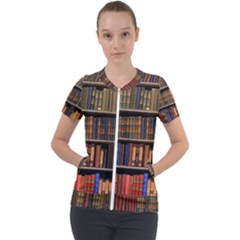 Library Book Short Sleeve Zip Up Jacket by Perong