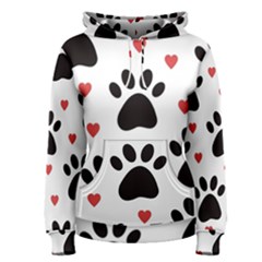 Dog Paw Vector Seamless Pattern With Hearts Women s Pullover Hoodie by Perong