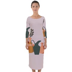 Drawing Botanical Quarter Sleeve Midi Bodycon Dress by Perong