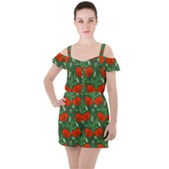 Poppy Fierce Wolf Poppies Bud Ruffle Cut Out Chiffon Playsuit by Perong