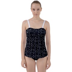 Enigmatic Demon Black And White Pattern Twist Front Tankini Set by dflcprintsclothing