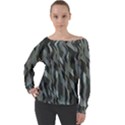 Intricate Camo Print Design Bk Off Shoulder Long Sleeve Velour Top View1
