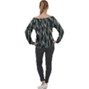Intricate Camo Print Design Bk Off Shoulder Long Sleeve Velour Top View2