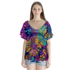 Illustration Graphics Art V-neck Flutter Sleeve Top