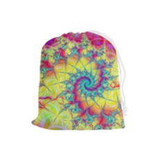 Fractal Spiral Abstract Background Vortex Yellow Drawstring Pouch (large) by Ket1n9