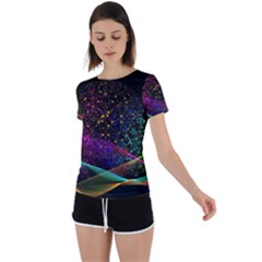 Particles Waves Line Multicoloured Back Circle Cutout Sports T-shirt by Proyonanggan
