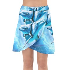 Dolphin Blue Sea Fantasy Wrap Front Skirt