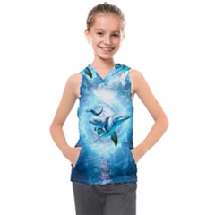 Dolphin Blue Sea Fantasy Kids  Sleeveless Hoodie by Maspions