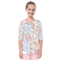 Usheen Carebears, Bears, Cat, Colorful, Cute, Pastel, Pattern Kids  Quarter Sleeve Raglan T-shirt