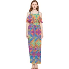Colorful Flora Flora Kazakh Pattern Draped Sleeveless Chiffon Jumpsuit by Cemarart