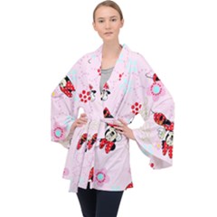 Red, Bow, Mouse, Flower, Child, Paper Long Sleeve Velvet Kimono  by kyorashop23