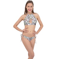 Bottle Chic Print Patterns Cross Front Halter Bikini Set