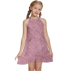 Pink Fabric Texture, Knitted Pink Texture, Kids  Halter Collar Waist Tie Chiffon Dress by kyorashop23
