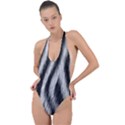 Zebra Texture, Zebra Wool, White Black Background Backless Halter One Piece Swimsuit View1