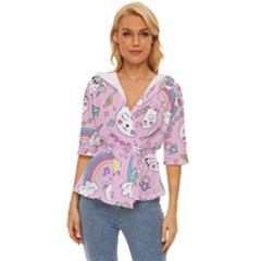 Beautiful Cute Animals Pattern Pink Lightweight Drawstring Hooded Top by Grandong
