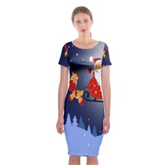 Deer Santa Claus Flying Trees Moon Night Merry Christmas Classic Short Sleeve Midi Dress by anzea