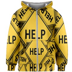 Caution Road Sign Help Cross Yellow Kids  Zipper Hoodie Without Drawstring