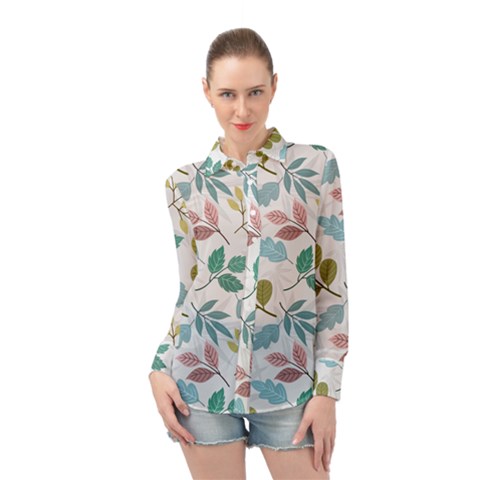 Leaf Seamless Pattern  Long Sleeve Chiffon Shirt by Safari