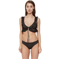 Geometric Abstract Pattern Line Low Cut Ruffle Edge Bikini Set by Salmanaz77