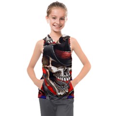 Confederate Flag Usa America United States Csa Civil War Rebel Dixie Military Poster Skull Kids  Sleeveless Hoodie by Ket1n9