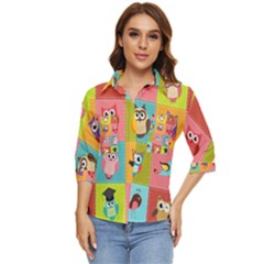 Owls Pattern, Abstract, Art, Desenho Women s Quarter Sleeve Pocket Shirt