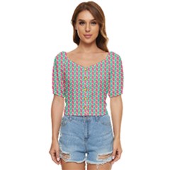 Yellow Blue Pattern Button Up Blouse