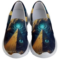 Mystic Blue Pyramid Art Kids Lightweight Slip Ons by ExtraAwesomeSauce