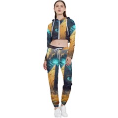Mystic Blue Pyramid Art Cropped Zip Up Lounge Set by ExtraAwesomeSauce