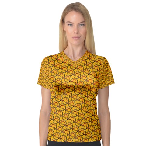 Pixel Art Mushroom Pattern V-neck Sport Mesh T-shirt by ExtraAwesomeSauce