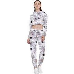 Creepy Spider Design, Adoxali, Halloween Cropped Zip Up Lounge Set