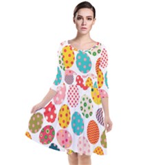 Easter Eggs Pattern, Easter Quarter Sleeve Waist Band Dress