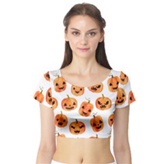 Orange Carved Pumpkins, Adoxali, Halloween Short Sleeve Crop Top by kyorashop23