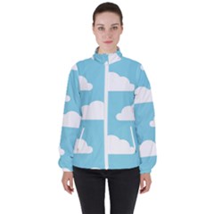 Clouds Blue Pattern Women s High Neck Windbreaker by ConteMonfrey