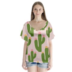 Cuctus  V-neck Flutter Sleeve Top by StyleHavenStore