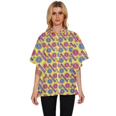 Colorful Bitcoin Pattern Women s Batwing Button Up Shirt