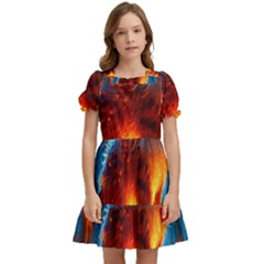 Enchanted Fire Feline Kids  Puff Sleeved Dress by ExtraAwesomeSauce