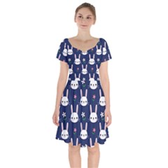 Cute Bunny Pattern, Easter, Koteto Short Sleeve Bardot Dress