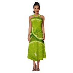 Lime Slices Close Up, Fresh, Fruit, Green Lemon Sleeveless Cross Front Cocktail Midi Chiffon Dress by kyorashop23