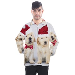 Christmas Puppies, Santa, Craciun, Christmas, Funny, Hat, Puppy, Red Men s Half Zip Pullover by kyorashop23