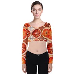 Orange, Fruit, Citrus Velvet Long Sleeve Crop Top