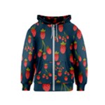 Strawberry Texture, Blue Background With Strawberries Kids  Zipper Hoodie