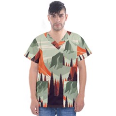Mountains Men s V-neck Scrub Top