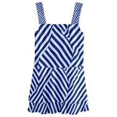 Blue And White Abstract Stripes Kids  Layered Skirt Swimsuit