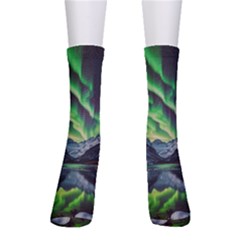 Lake Mountains Aorora Northern Lights Snow Crew Socks by Paksenen