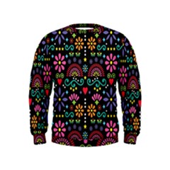 Mexican Folk Art Seamless Pattern Colorful Kids  Sweatshirt